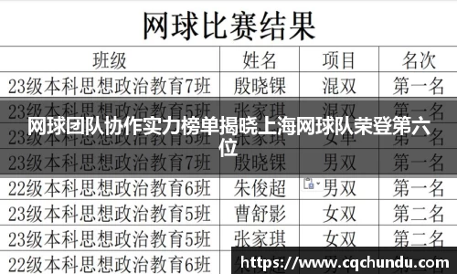 网球团队协作实力榜单揭晓上海网球队荣登第六位